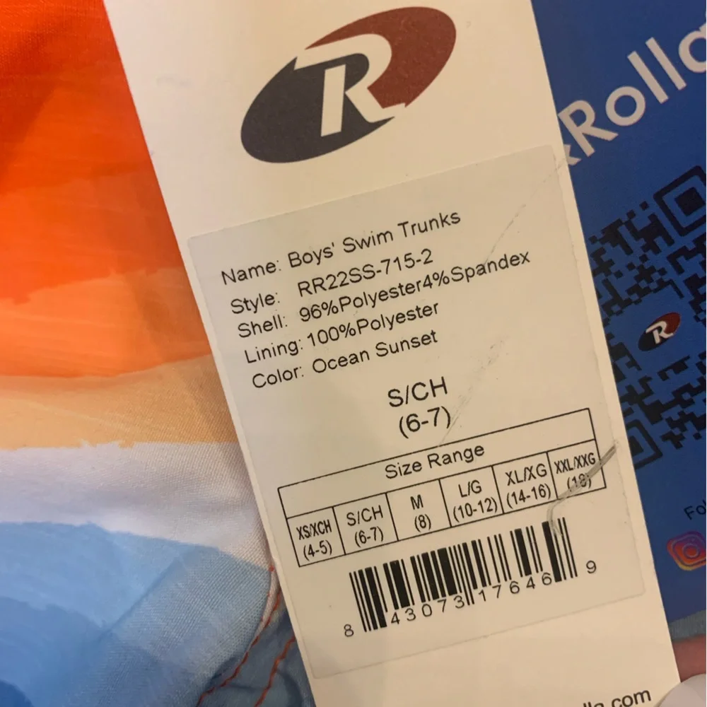 NWT Rokka and Rolla boys stretch mesh lined swim trunks, small, blue/orange (M)